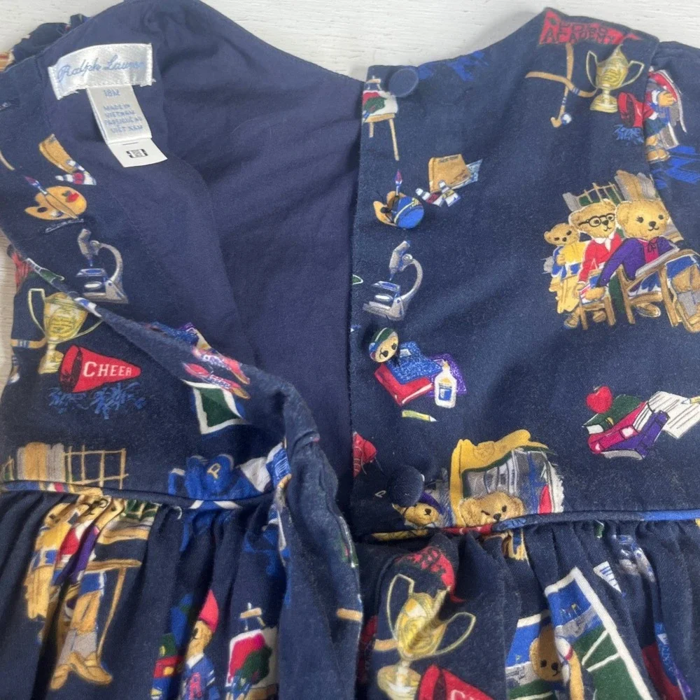 Ralph Lauren Bear Dress Navy Blue Collegiate Academy 18M Cotton Preppy